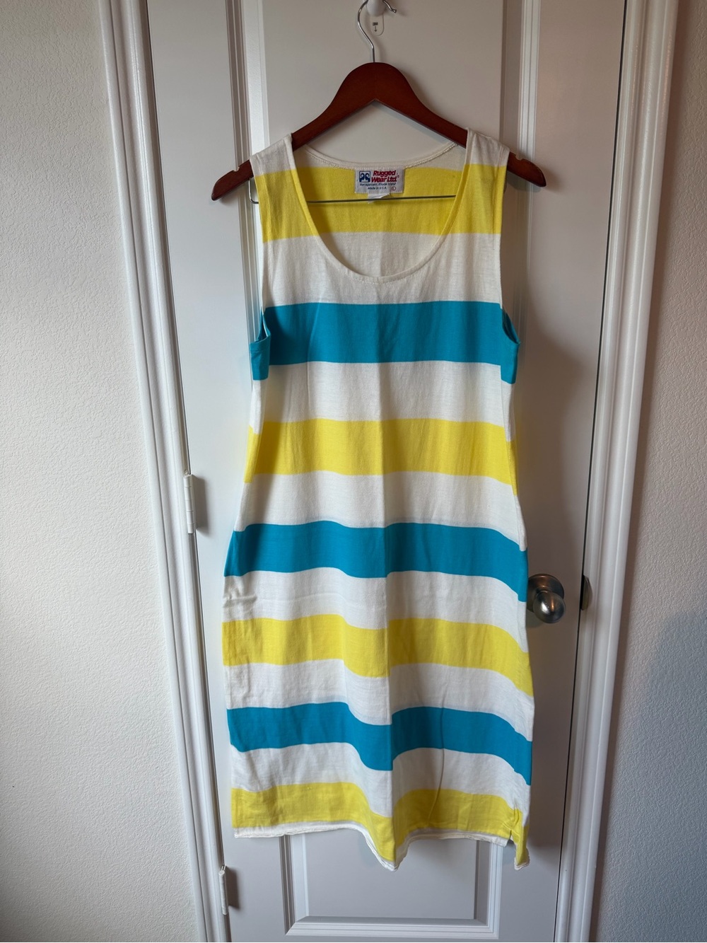 ⚡️Yellow, Teal & White Striped Midi Tank Dress- 100% Cotton